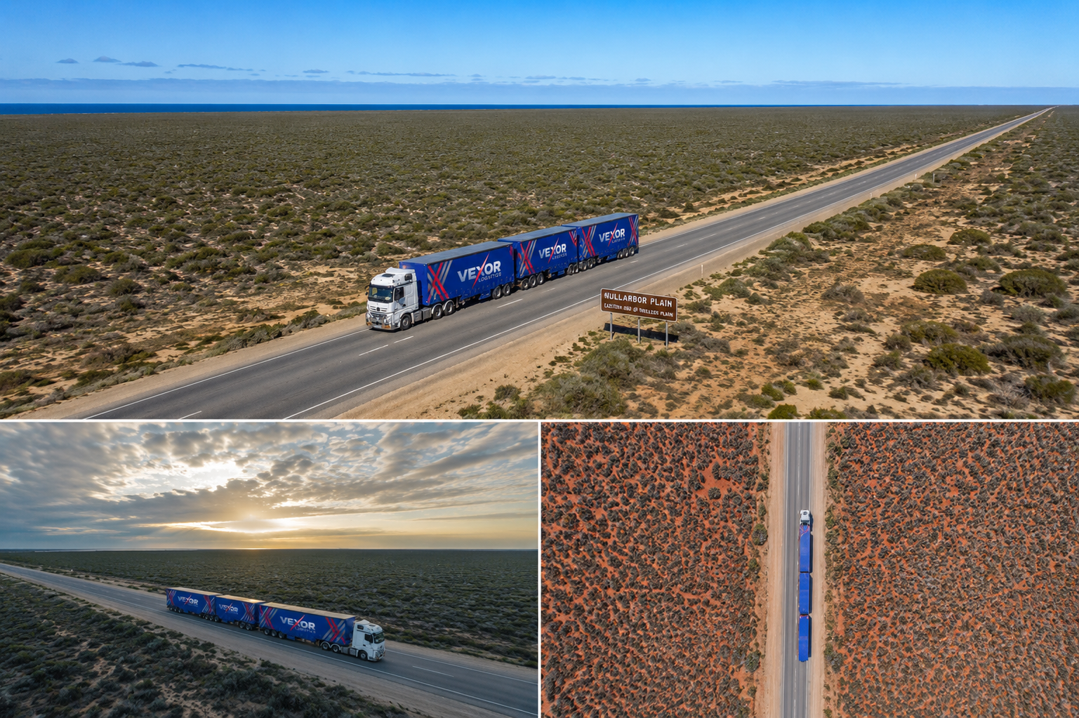 Vexor Logistics prime mover and trailer on an interstate freight run across Australia