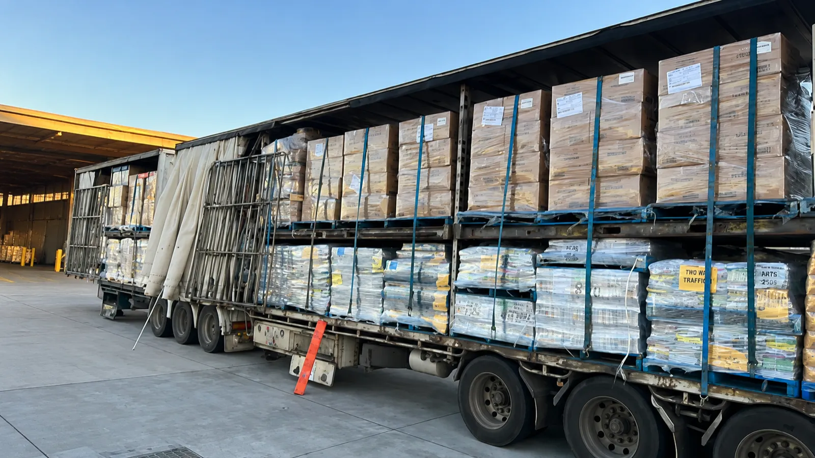 Palletised freight loaded to maximise trailer capacity on a Vexor Logistics interstate run